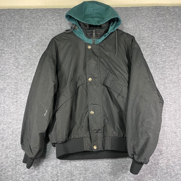 Pacific Trail Other - Vintage Mens Large Black Green Fleece Lined Hooded Bomber Jacket Pacific Trail